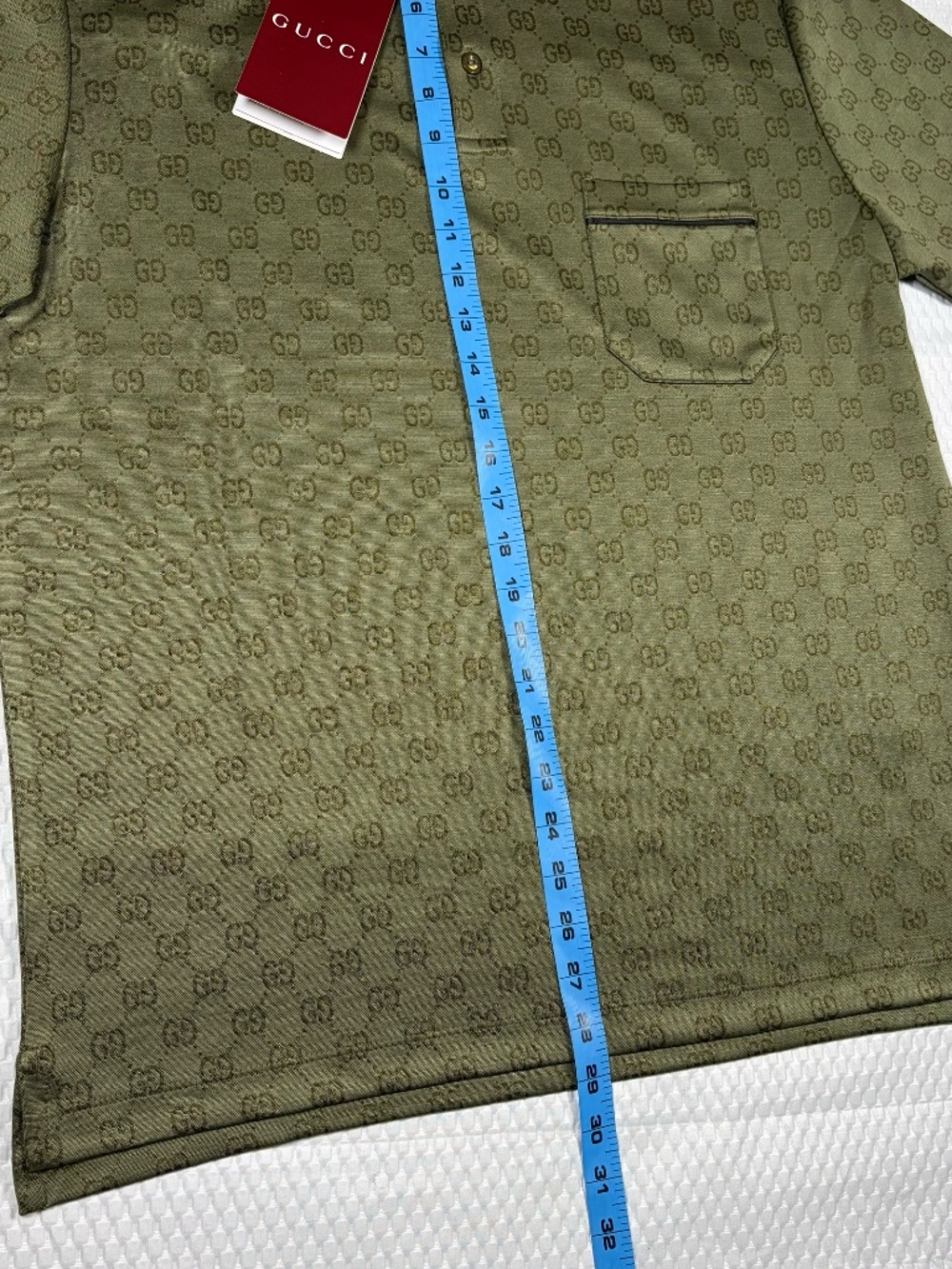GUCCI MEN'S GG MONOGRAM JACQUARD POLO SHIRT GREEN LARGE REGULAR FIT - Picture 7 of 10